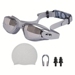 Swimming Set Anti-fog Goggles, Cap, Nose Clip, Earplugs
