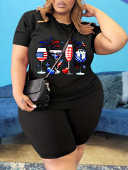 Independence Casual Outfits: Flag Pattern Tee & Biker Shorts