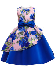 Girls Flower Print Sleeveless Princess Dress For Summer Party