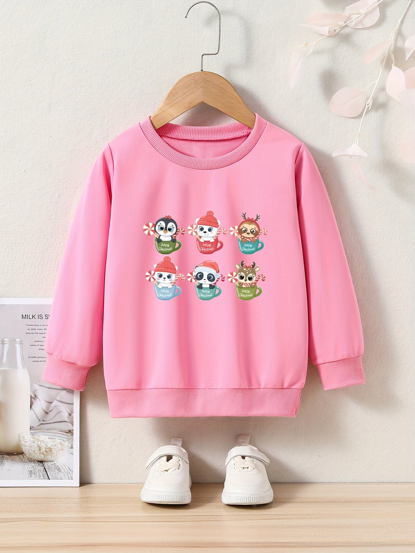Merry Christmas Animals Print Girls Casual Pullover Sweatshirt