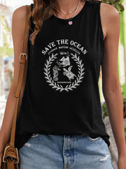 Marine Life Sleeveless Sports Vest Round Neck Casual Tops