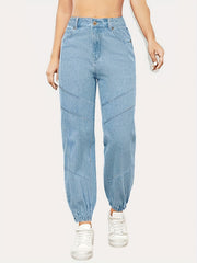 Women's Non Stretch Jogger Pants Slash Pockets Straight Legs Denim Pants