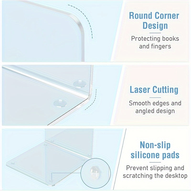 4pcs Acrylic Bookshelf Transparent Book Clip Organizer