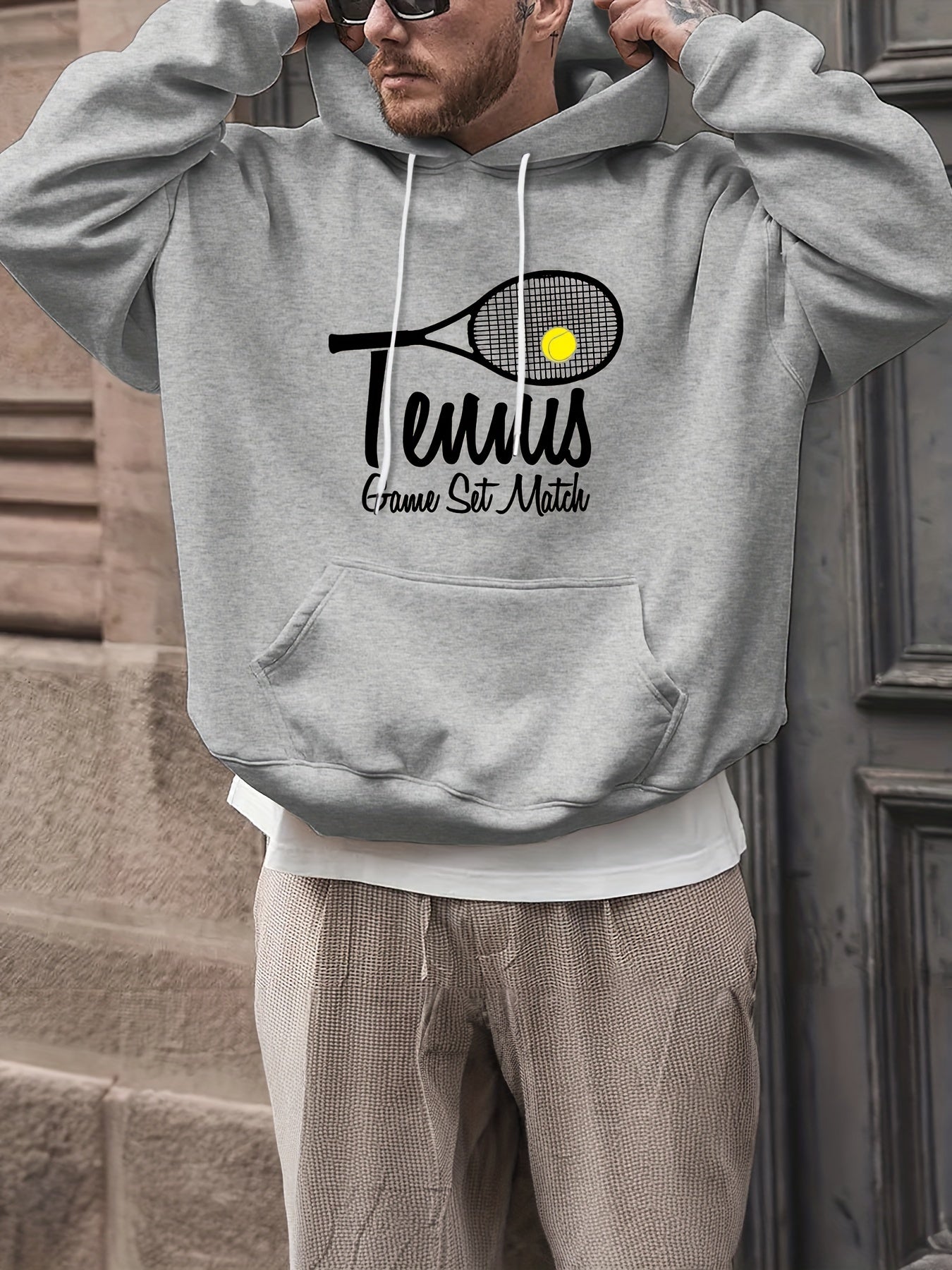 Men's Tennis Print Hoodie Comfy Loose Pullover