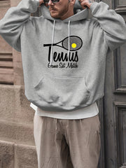 Men's Tennis Print Hoodie Comfy Loose Pullover