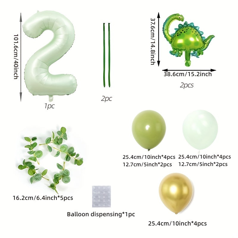 27pcs Olive Green Dinosaur Number Balloons Party Decor