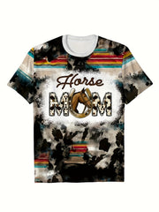 Western Style HORSE MOM Print Short Sleeve T shirt Girls Comfy Pullover Tops