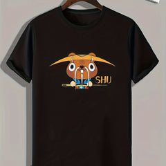 Cartoon Animal Pattern Print Men's Comfy Sports T shirt