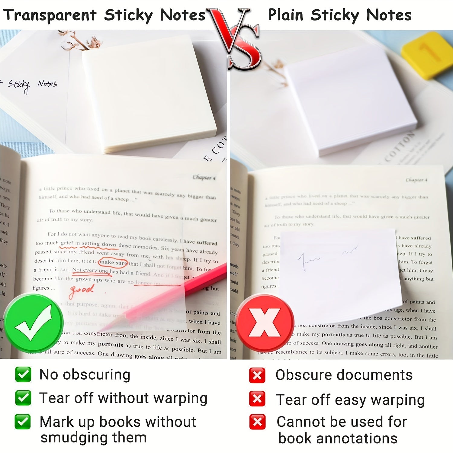 100pcs Transparent Sticky Notes Waterproof Self-adhesive Writable