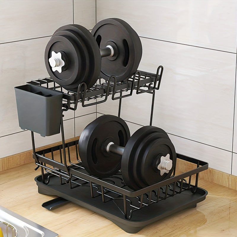 2 Tier Dish Drying Rack & Storage Shelf Large Capacity for Tableware