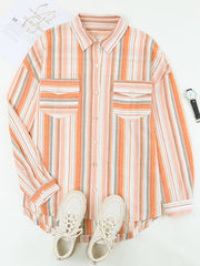 Women's Orange Stripe Print Long Sleeve Blouse