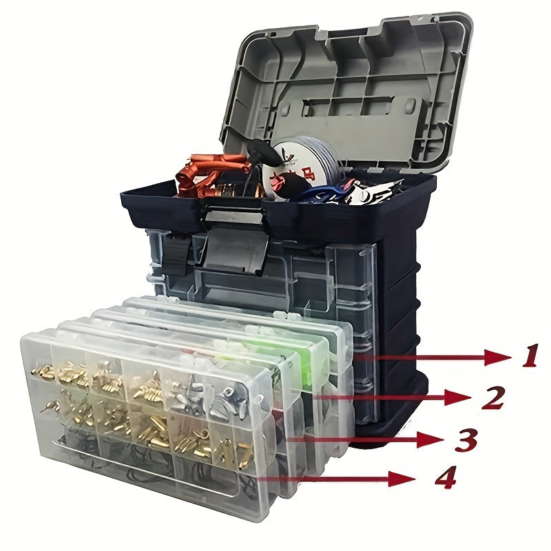 4-layer Portable Fishing Tool Box Plastic Accessories Storage Case