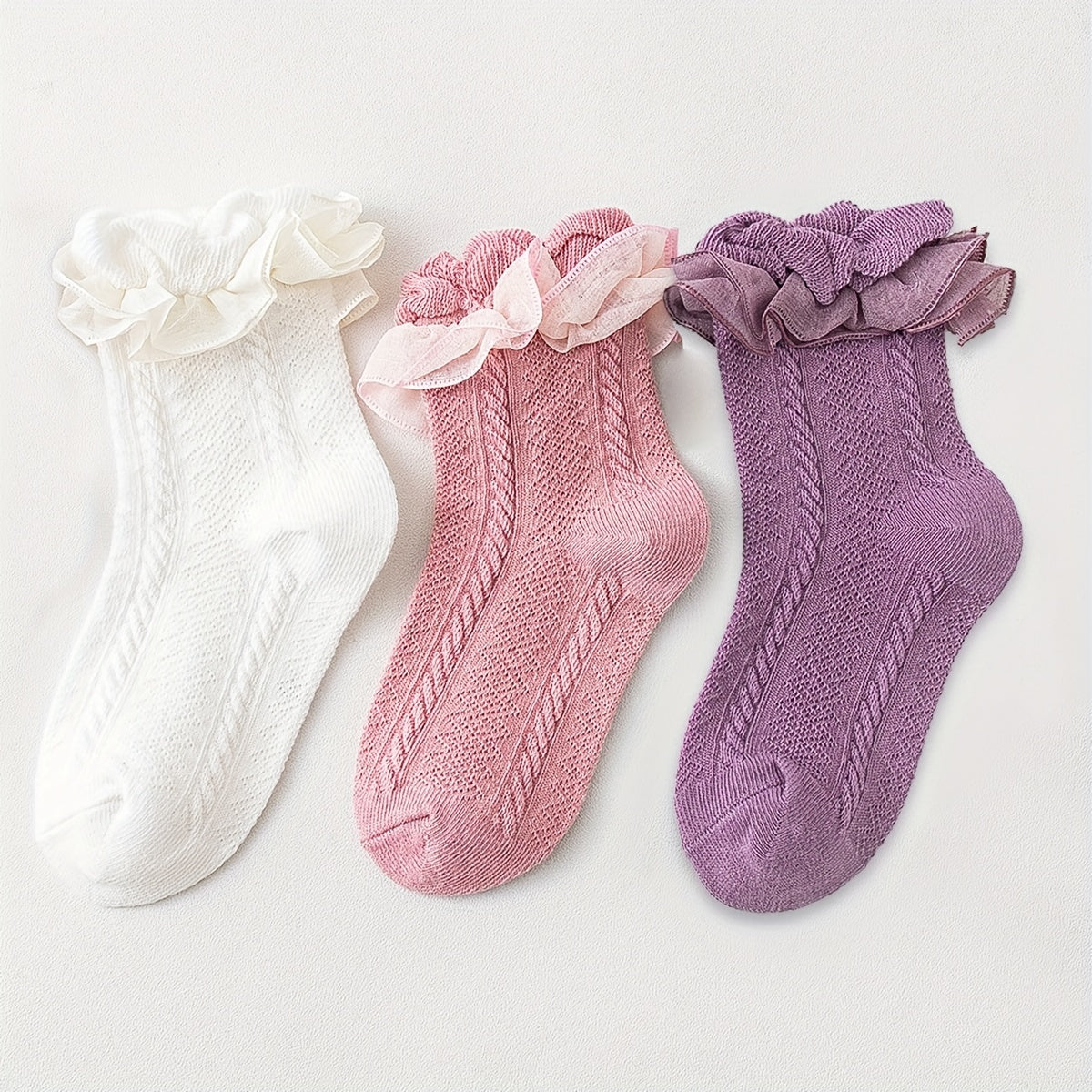 3 Pairs Girls Casual Lace Thin Socks Soft Comfortable Breathable Cotton Socks