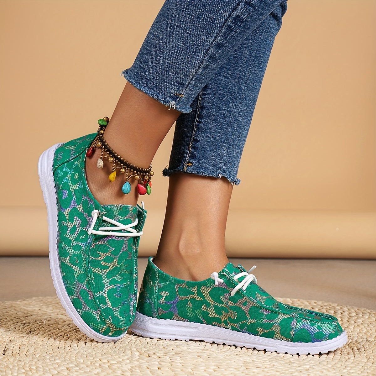 Women's Canvas Lace Up Low Top Sneakers Flat Walking Shoes
