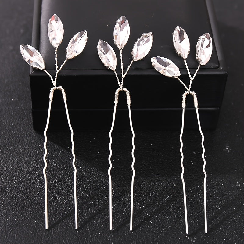 3pcs Silver Rhinestone Hair Pins Wedding Bridal Headpiece Hair Jewelry