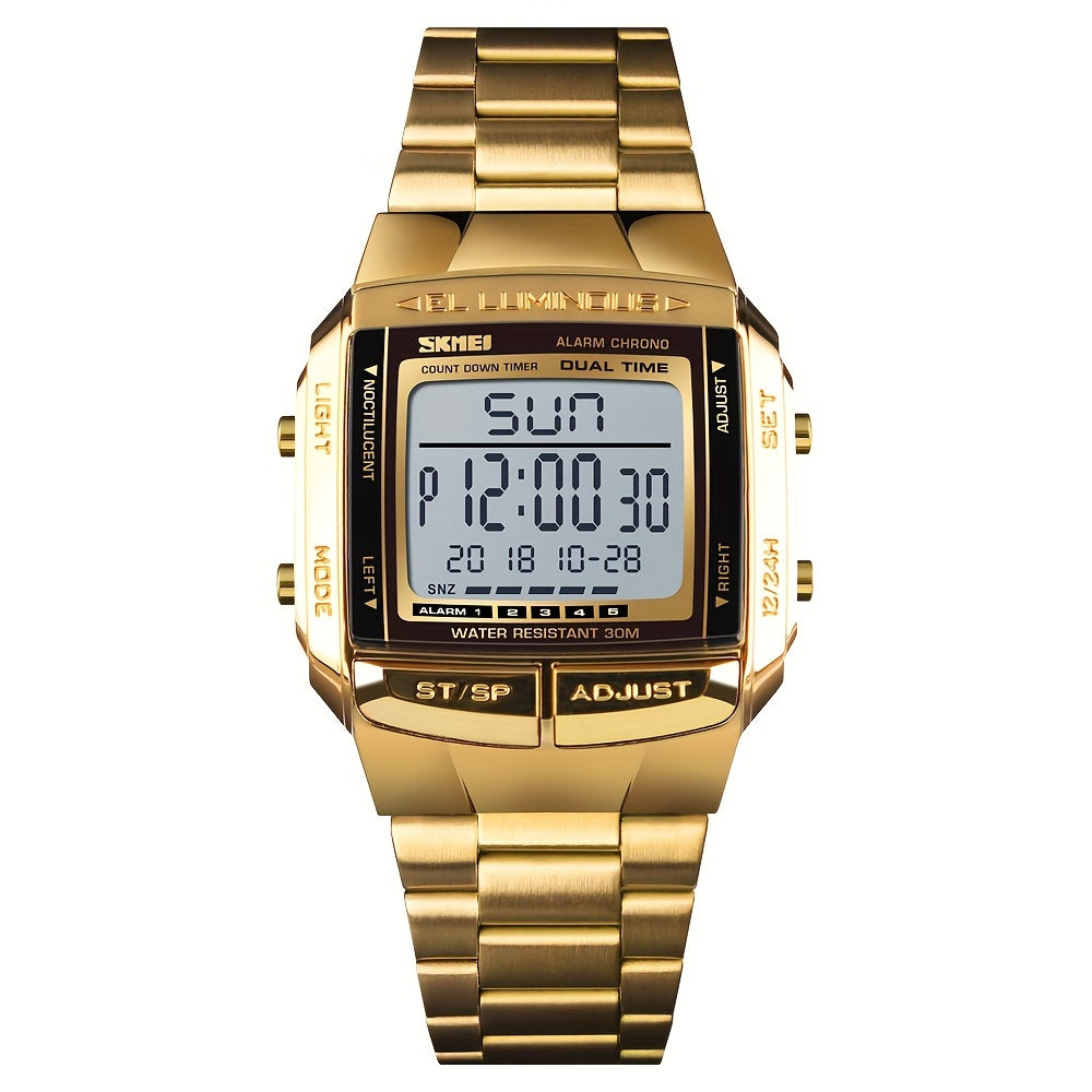 Square Digital Sport Watch with Metal Band