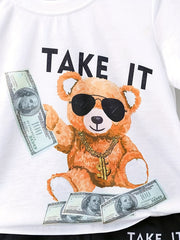 Sunglasses Bear Pattern Boy's 2pcs T shirt & Shorts Set