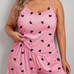 Heart Print Scoop Neck Cami Top & Shorts Pajama Set