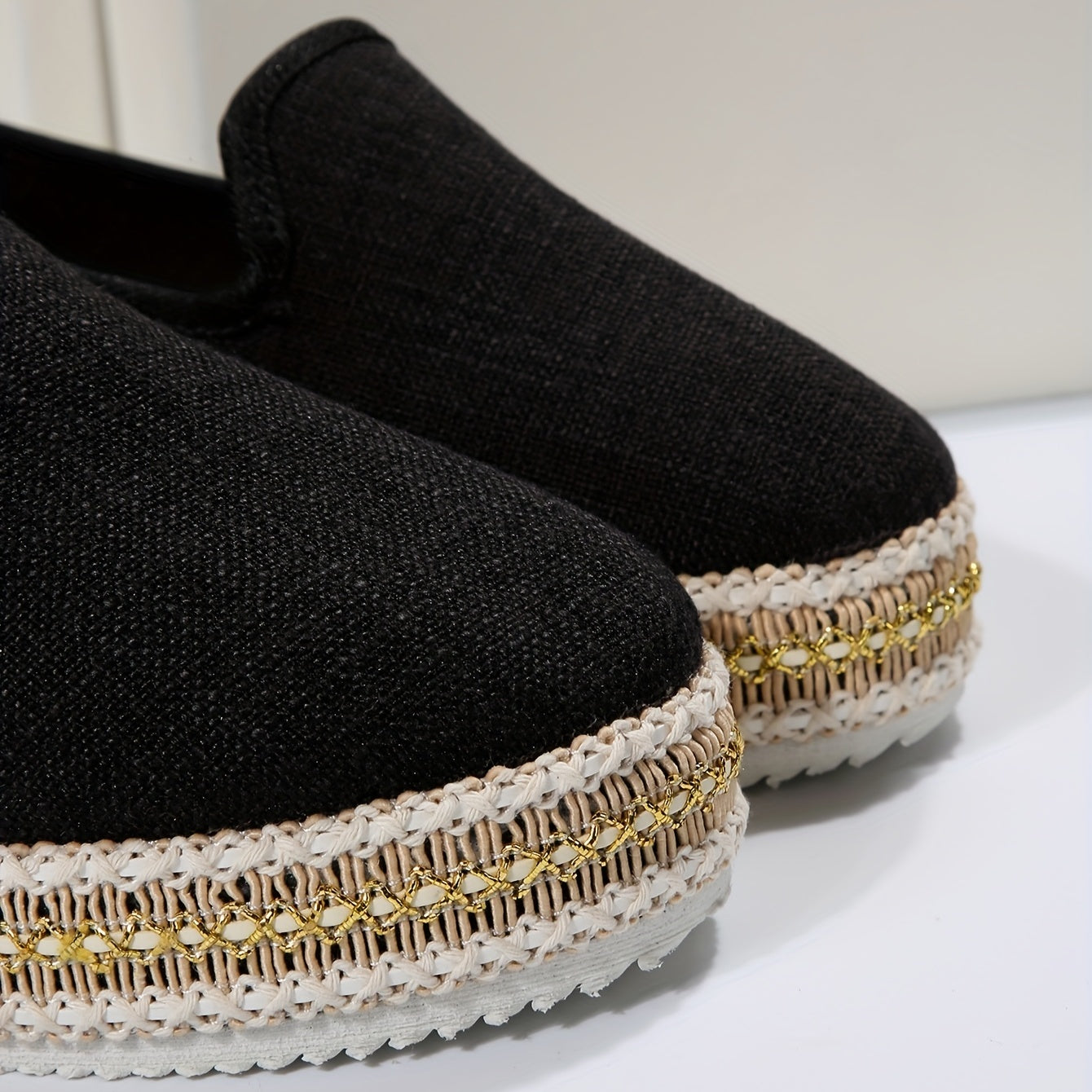 Women's Hemp Rope Loafers Slip On Platform Canvas Shoes