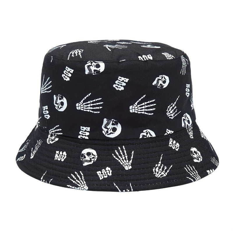 Skull Pattern Bucket Hat Reversible Sun Fisherman Cap