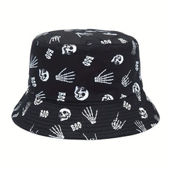 Skull Pattern Bucket Hat Reversible Sun Fisherman Cap