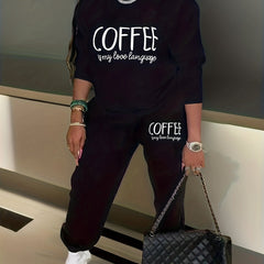 Slogan Print Sweatshirt & Joggers Set