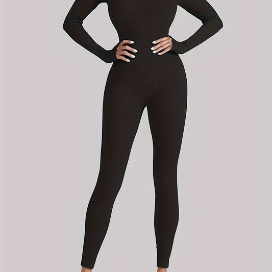 Rib Knit Yoga Jumpsuit Square Neck Bodysuit