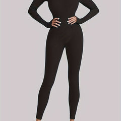 Rib Knit Yoga Jumpsuit Square Neck Bodysuit
