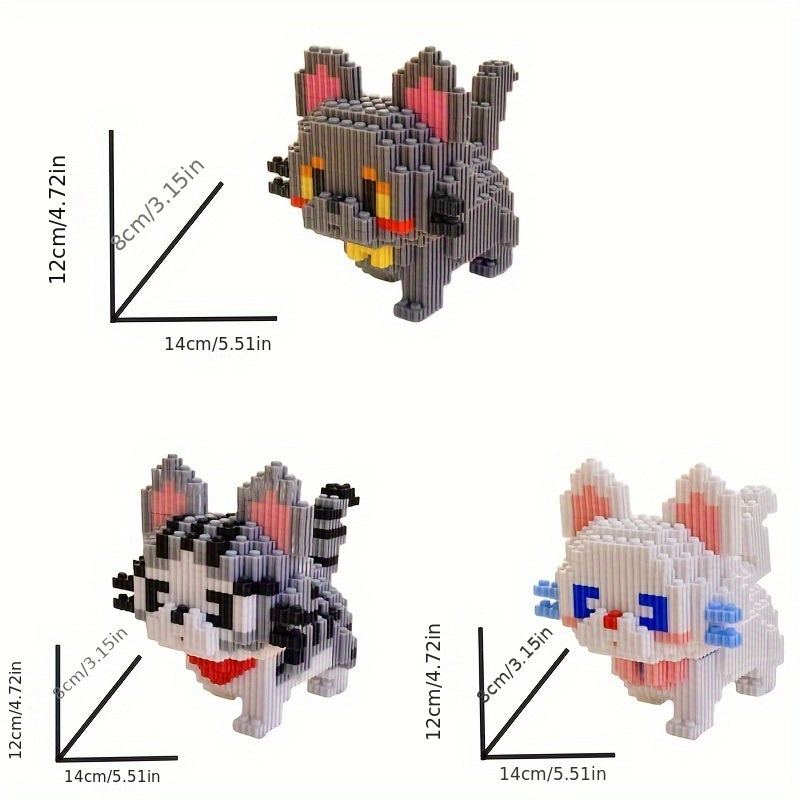 1200 pcs Cat Building Blocks Animal Series Desktop Ornaments School Rewards