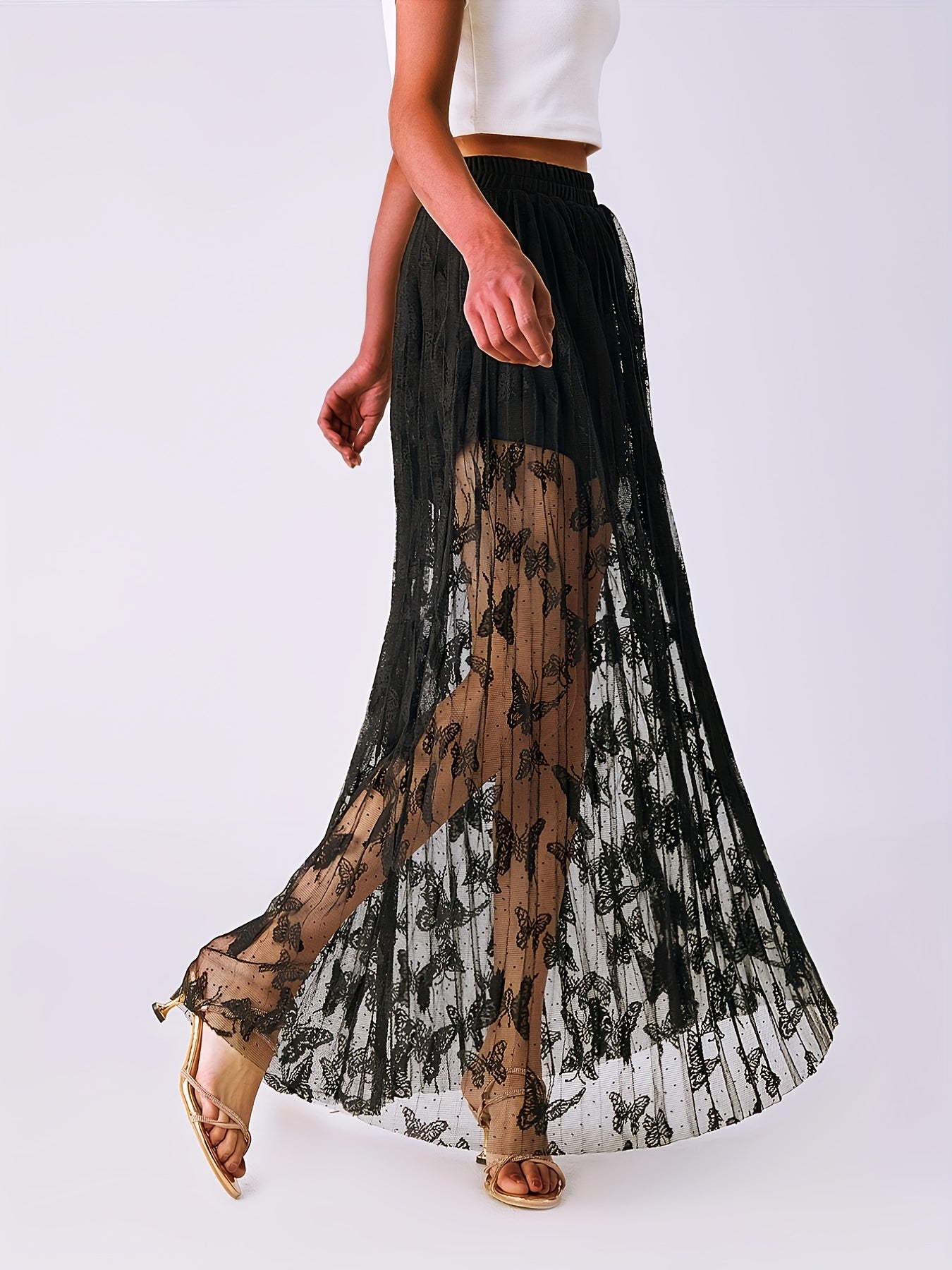 Butterfly Mesh Skirt High Waist Sheer Women's Clothing