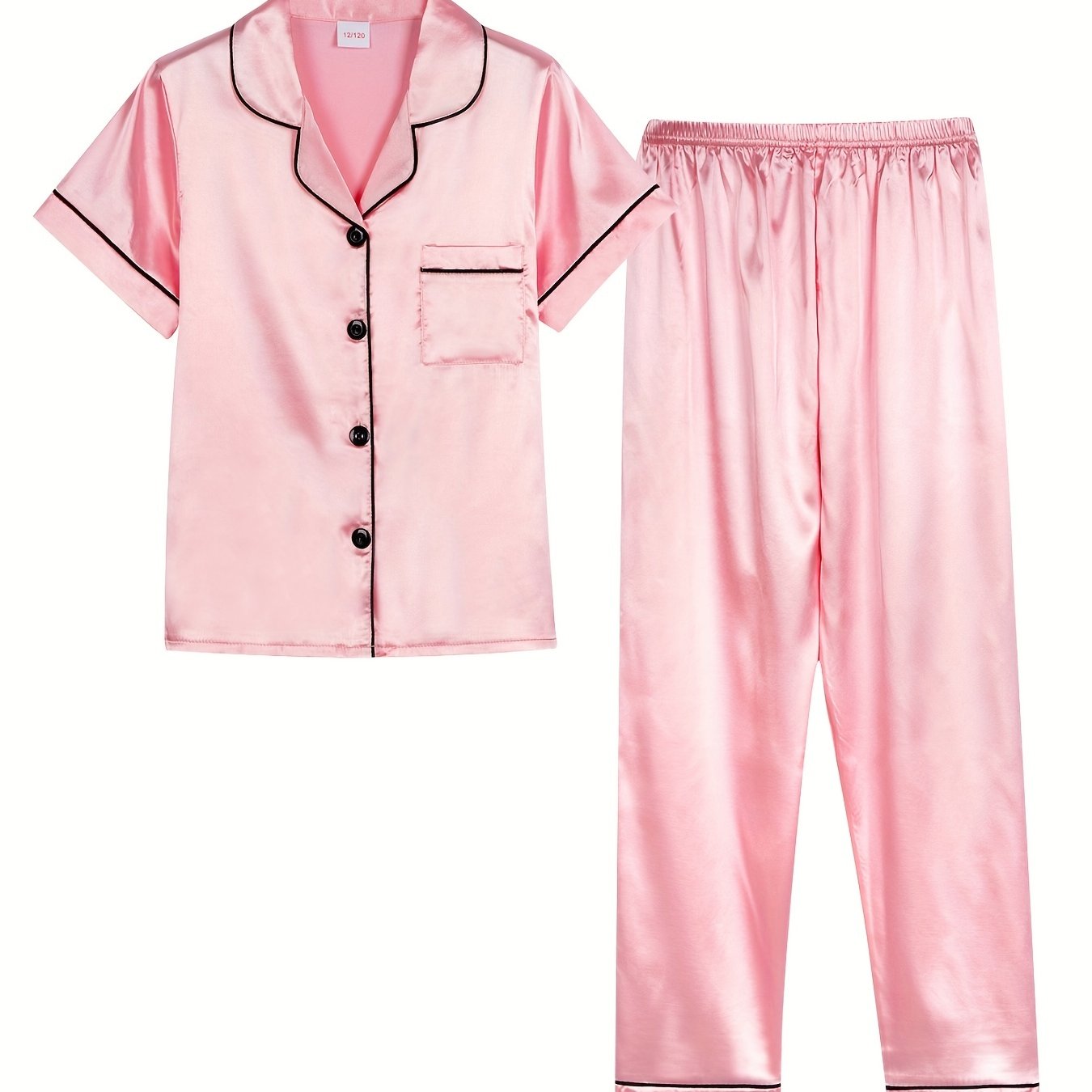 Kid's 2pcs Pajamas Short Sleeve Top & Pants Set Solid Loungewear