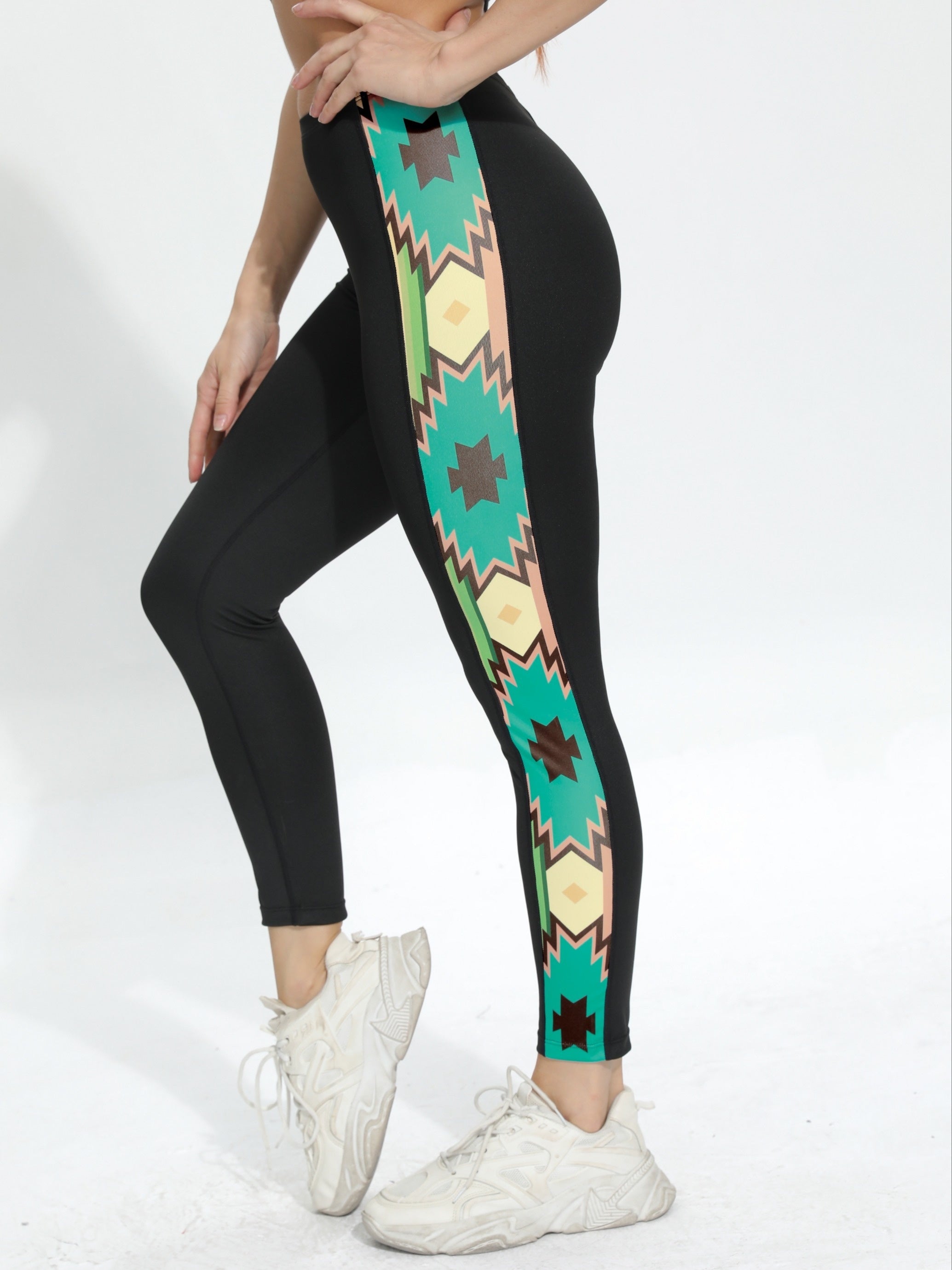 Geometric Print High Waist Tummy Control Yoga Leggings