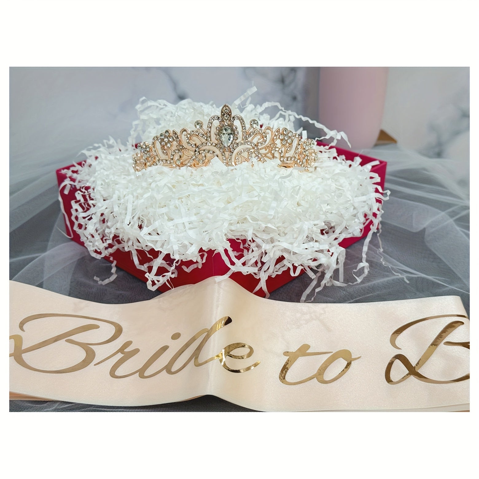 Bachelorette Party Decorations Bridal Shower Crown Bride to Be Sash&Veil