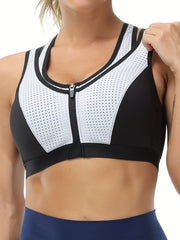 Colorblock Zip Sports Bra High Impact Workout Bra