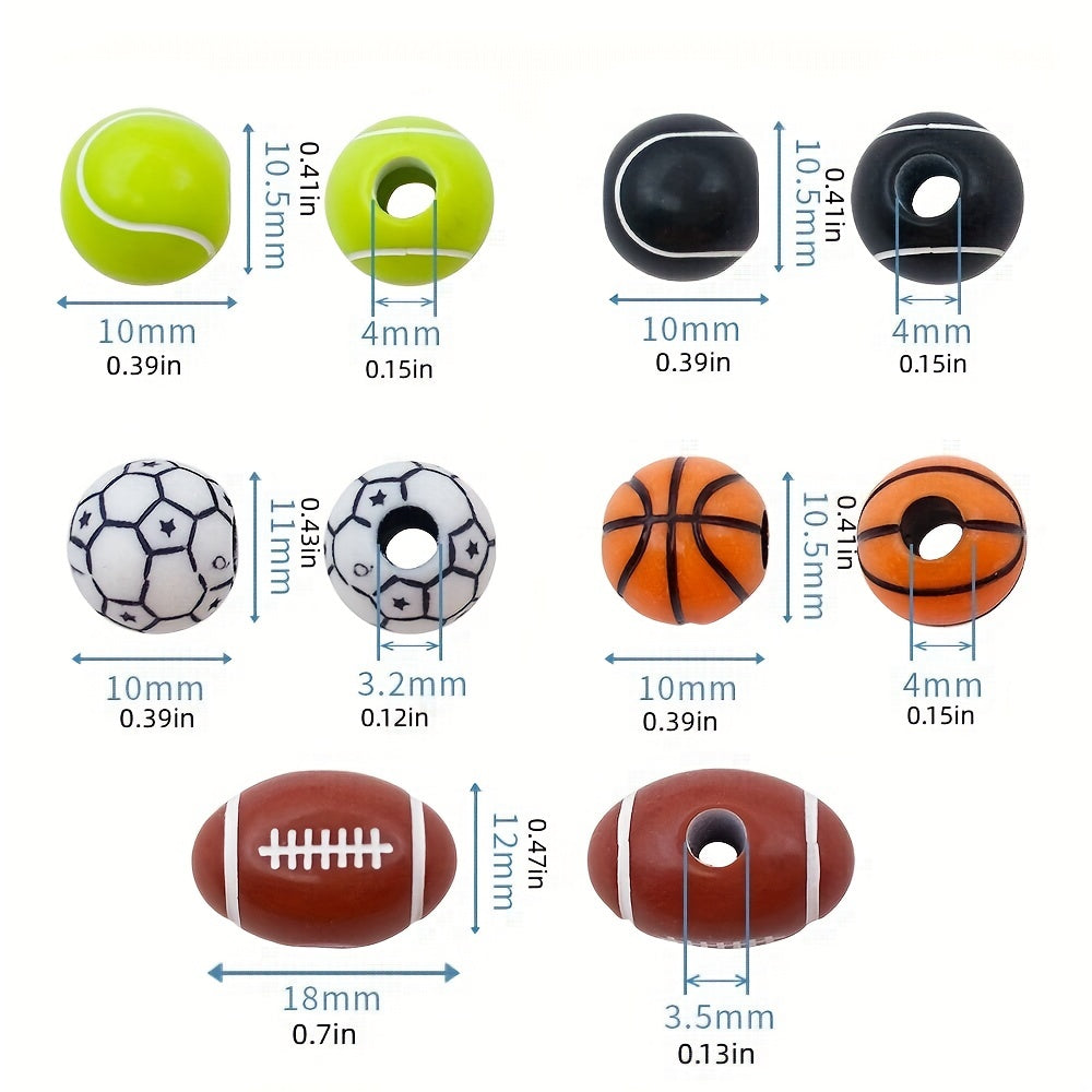 50 Sporty Beads Basketball Football Volleyball Softball Round Loose Ball Bead