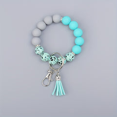Silicone Beaded Bracelet Keychain with Tassel