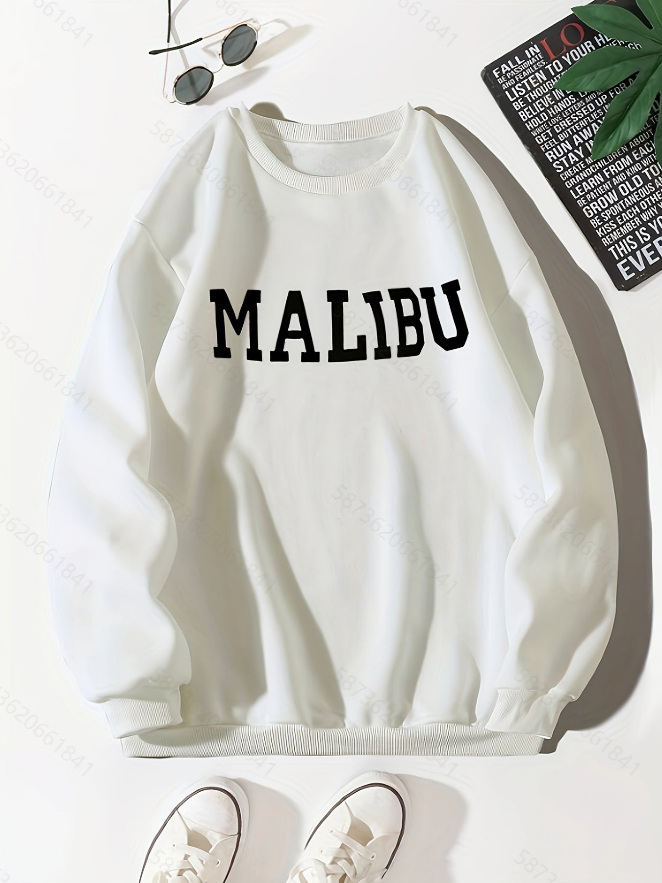 Letter Print Pullover Sweatshirt Crew Neck for Fall & Winter