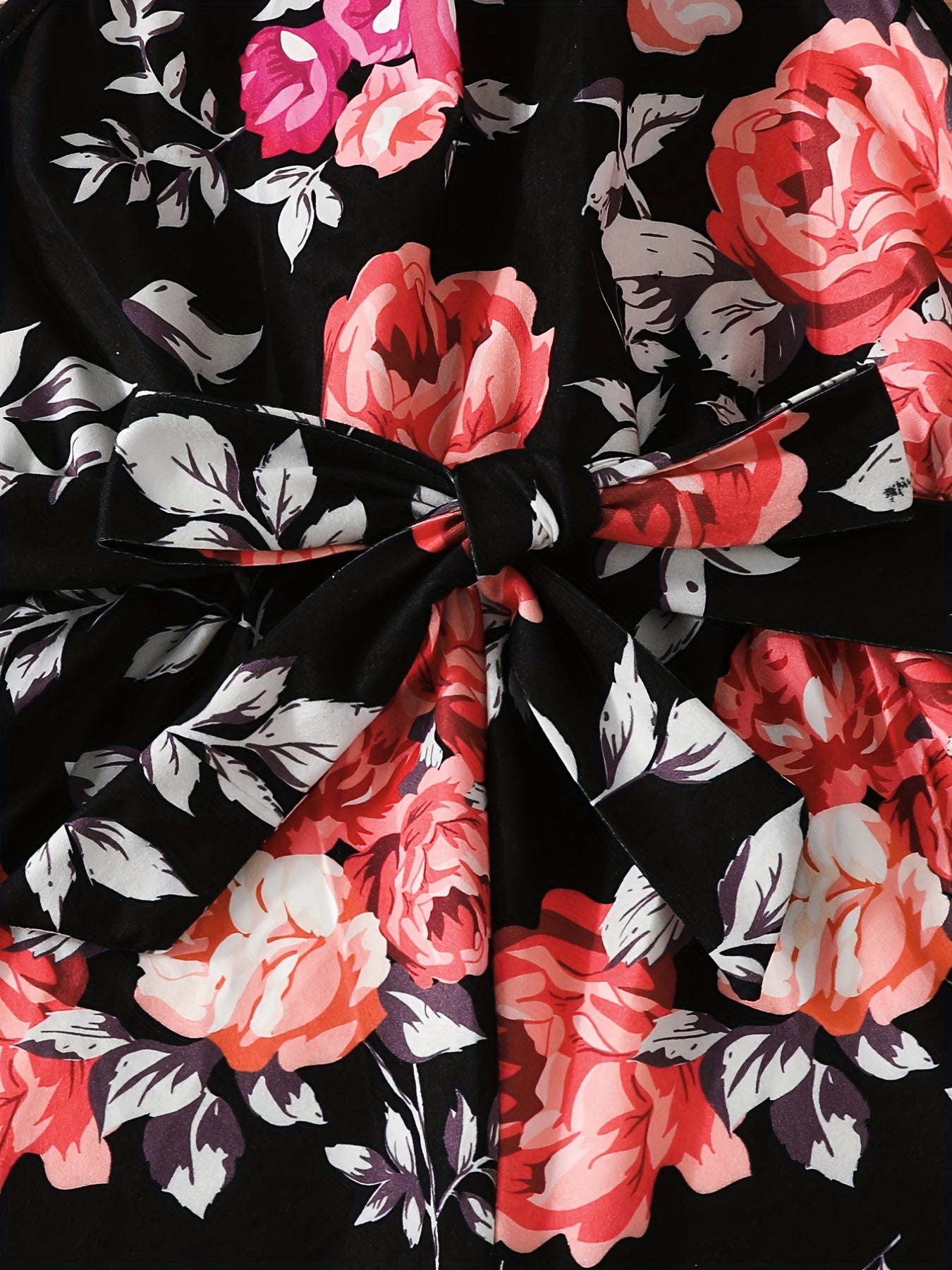 Girls' Rose Floral Print Halter Romper With Belt