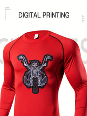 Skeleton Pattern Compression Solid Shirts Men's Long Sleeve Athletic Baselayer