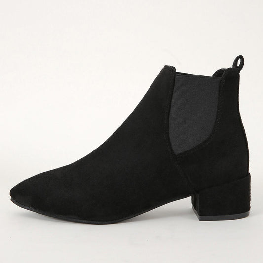 Women's Chunky Heel Short Boots Slip-On Chelsea Ankle Boots Low Heel Shoes
