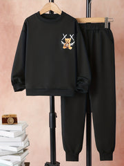 Colorful Letter Print Boy's 2pcs Sweatshirt & Sweatpants Set Halloween Style