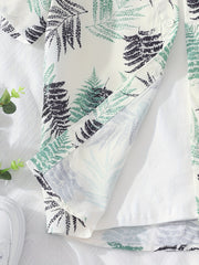 2pcs Hawaii Boys Leaf Graphic Print Short Sleeve T shirt&Shorts Set
