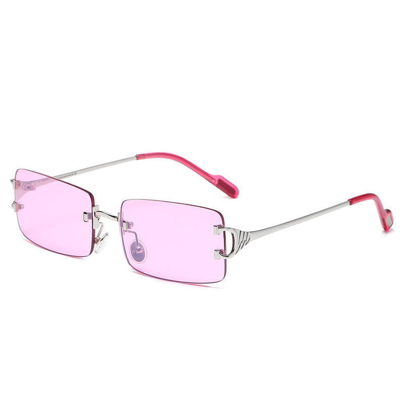 Rectangle Rimless Sunglasses Women Ladies Frameless Square Sun Glasses