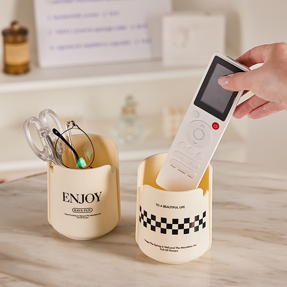 Cream Pen Holder Desktop Storage Bin Stationery Organizer