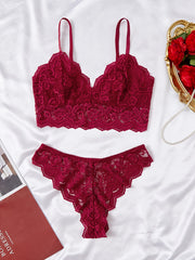 Floral Lace Lingerie Set Scallop Trim Bra & Panties