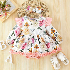 Baby's Floral Print Ruffle Trim Jumpsuit Infant Romper