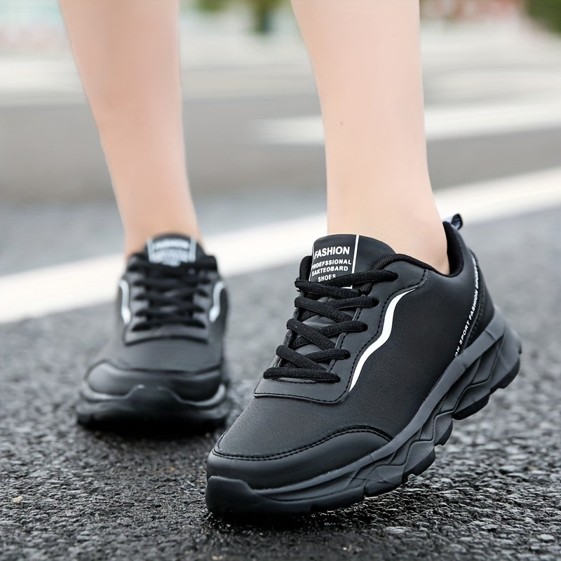 Women's Lightweight Faux Leather Sneakers Non Slip Lace Up Shoes