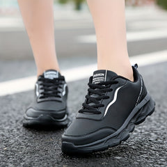 Women's Lightweight Faux Leather Sneakers Non Slip Lace Up Shoes
