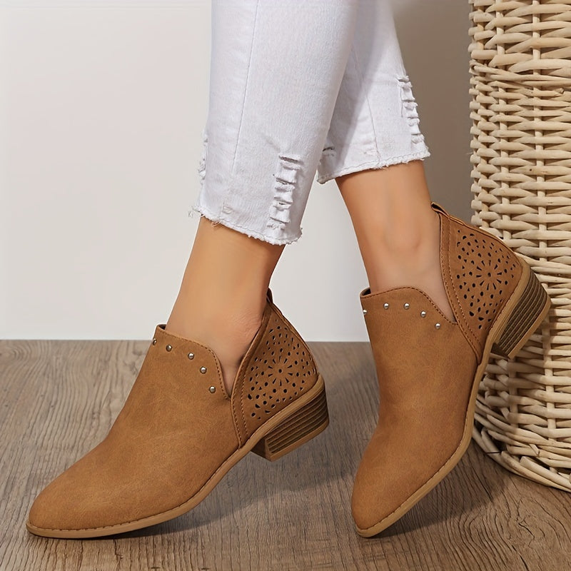 Women's Point Toe Chunky Low Heel Ankle Boots