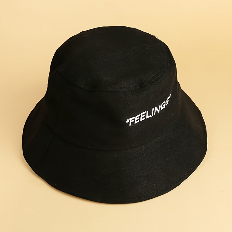 Solid Cotton Bucket Hat FEELINGS Embroidery Casual Sun Hat Couple Basin Hats